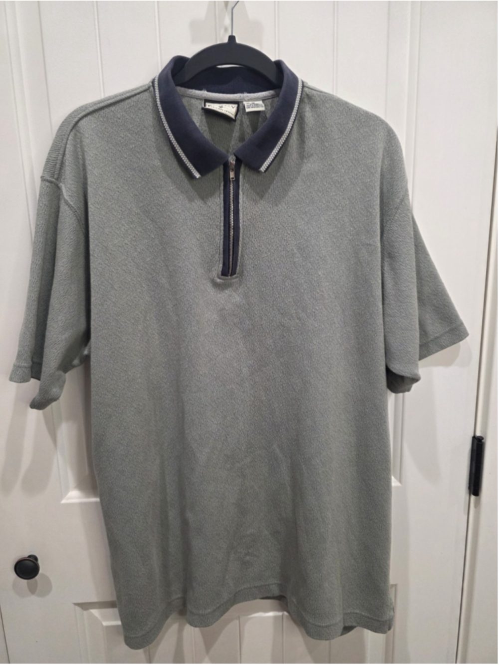 VTG Bugle Boy Short Sleeve Sz M Textured Pullover in Green Grey 1/4 Zipper